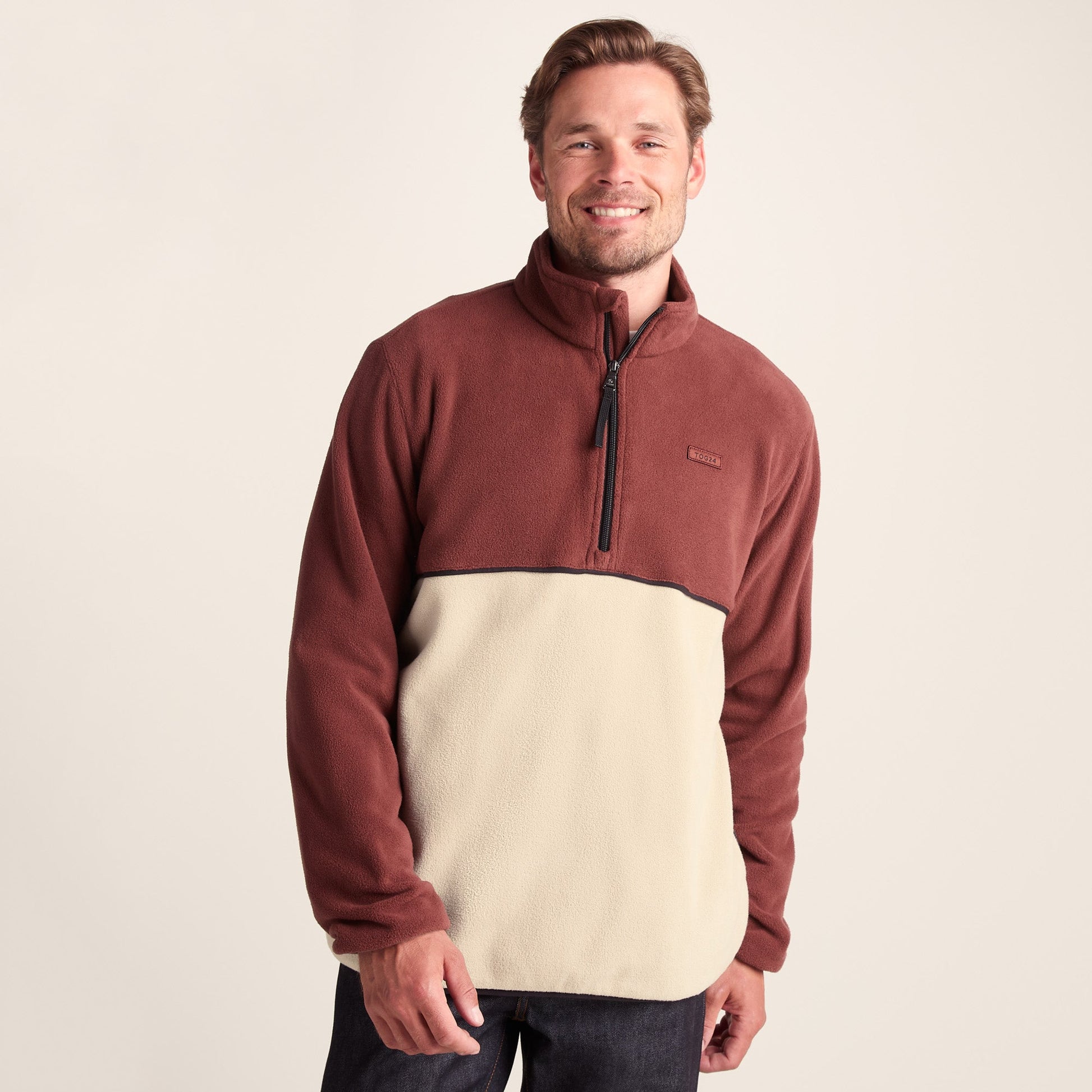 Kirton Mens Relaxed Fit Microfleece Zip Neck - Port/Hazelnut