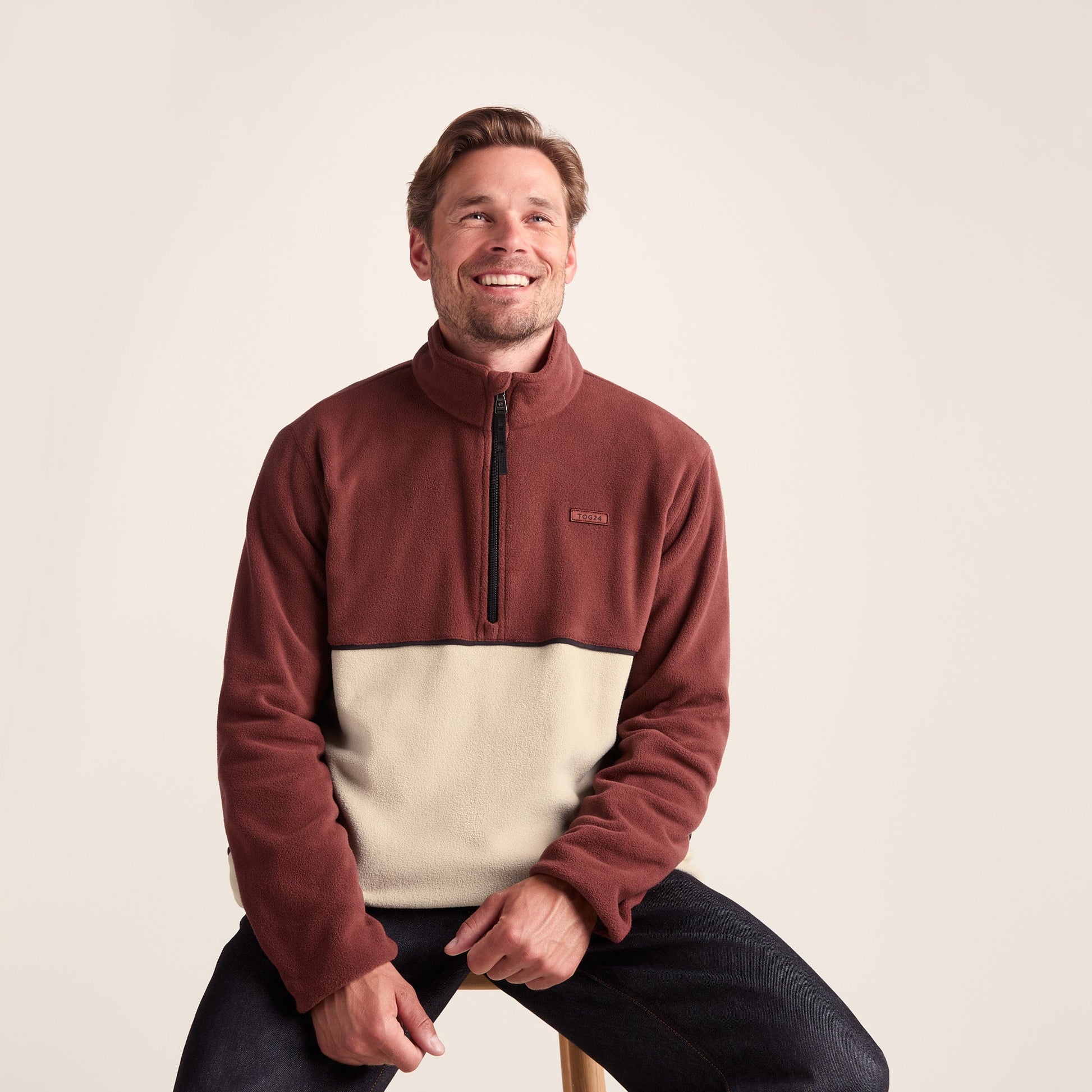 Kirton Mens Relaxed Fit Microfleece Zip Neck - Port/Hazelnut