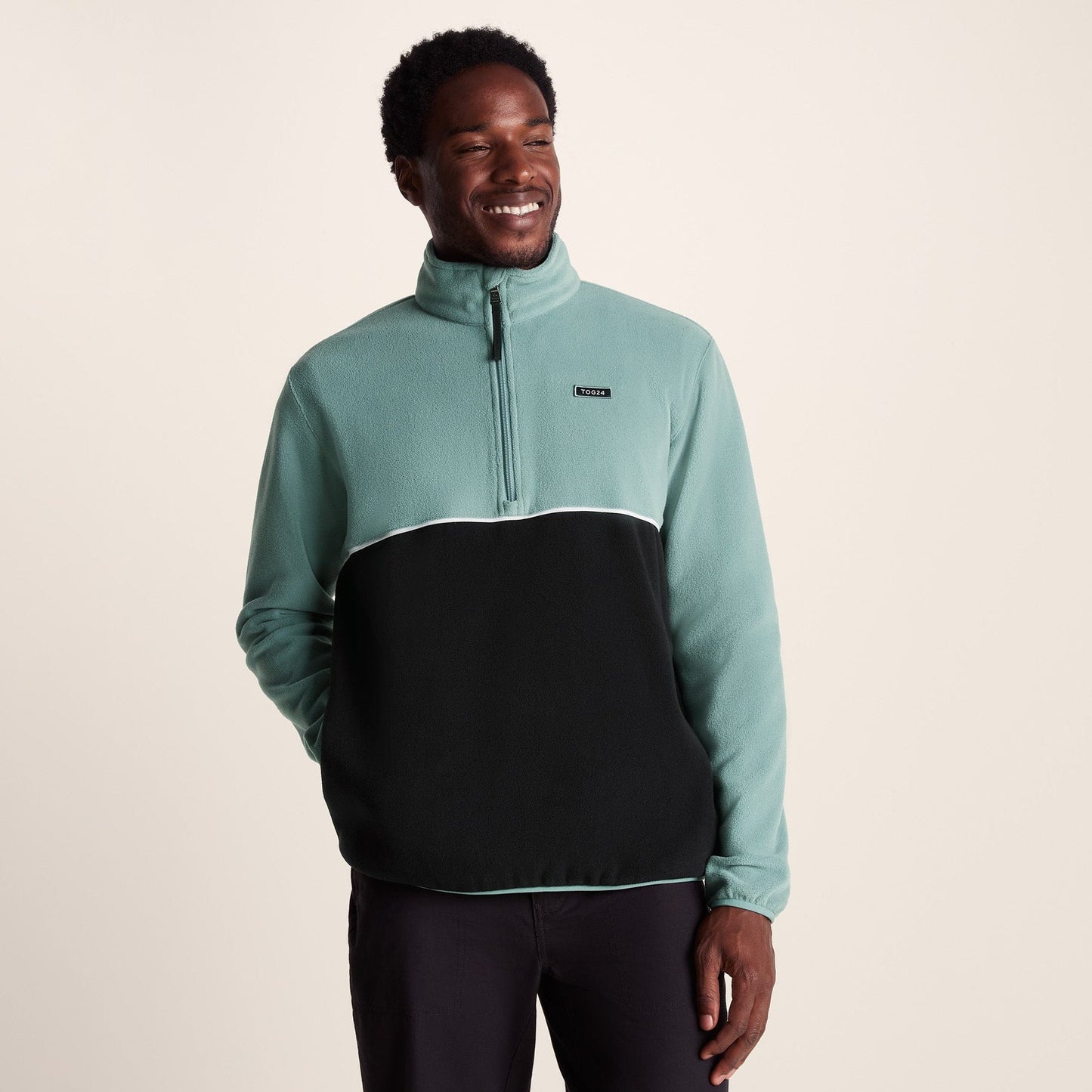 Kirton Mens Relaxed Fit Microfleece Zip Neck - Steel Teal/Black