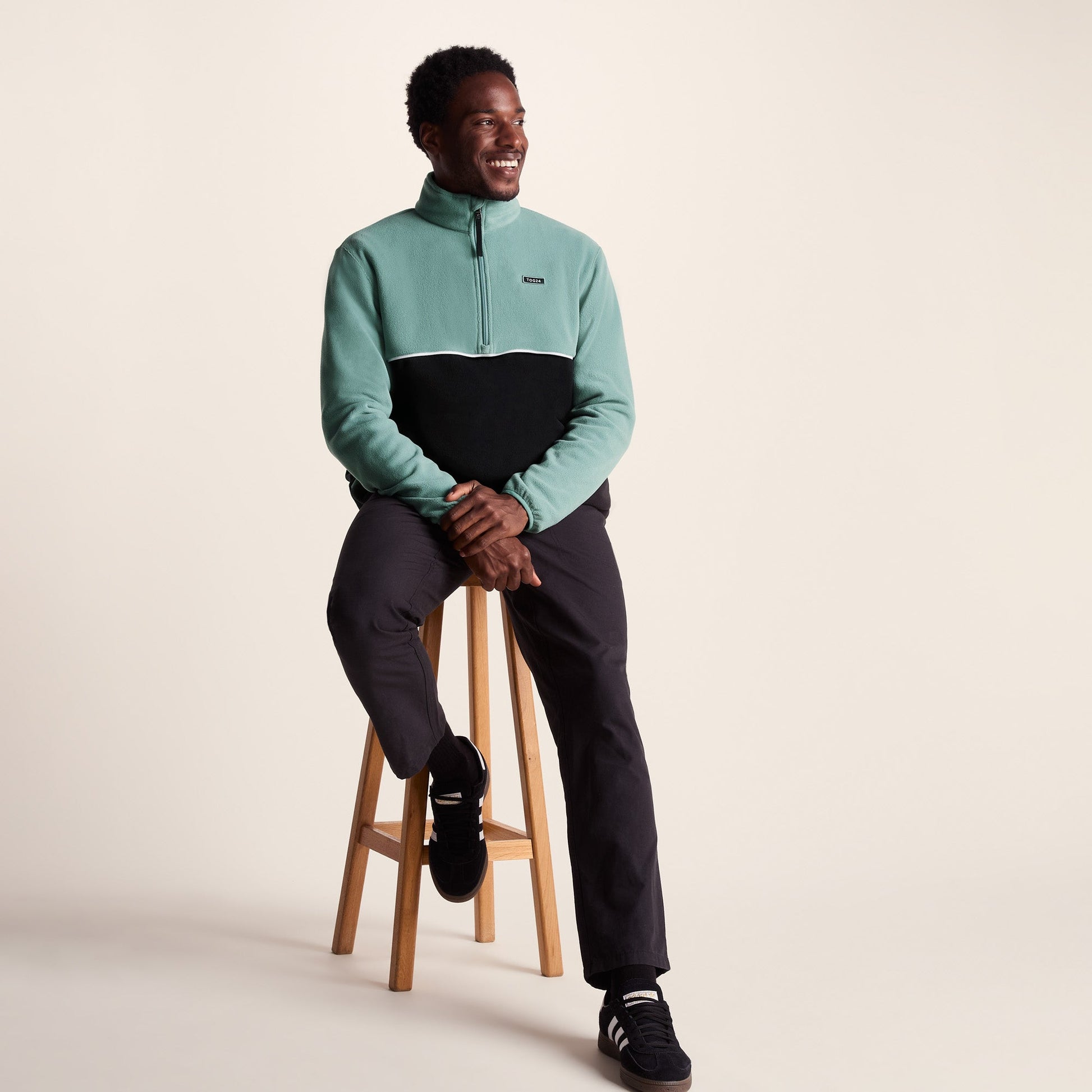 Kirton Mens Relaxed Fit Microfleece Zip Neck - Steel Teal/Black