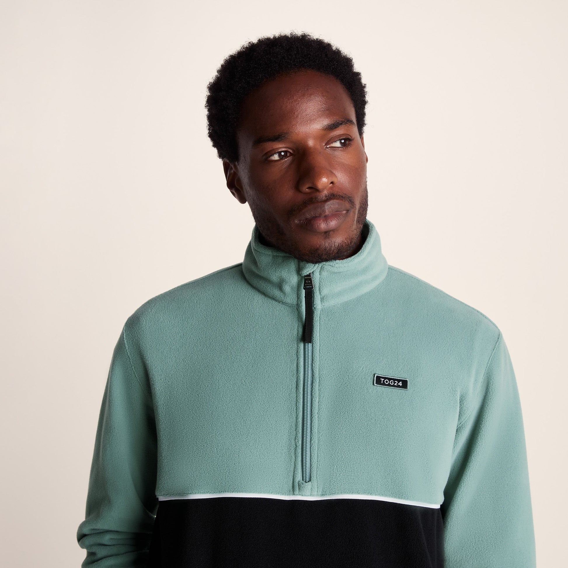 Kirton Mens Relaxed Fit Microfleece Zip Neck - Steel Teal/Black