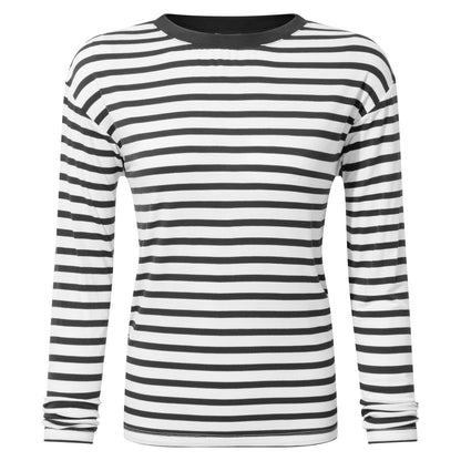Kitty Womens Long Sleeve Striped T-Shirt - Washed Black Stripe
