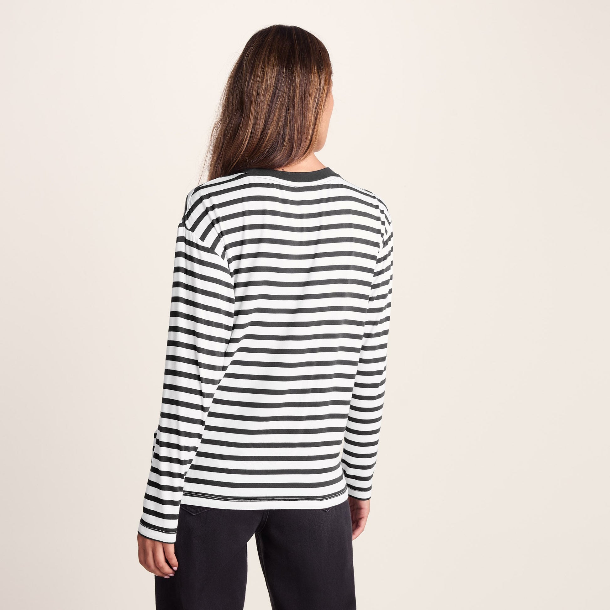 Kitty Womens Long Sleeve Striped T-Shirt - Washed Black Stripe