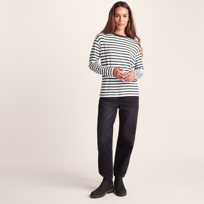 Kitty Womens Long Sleeve Striped T-Shirt - Washed Black Stripe