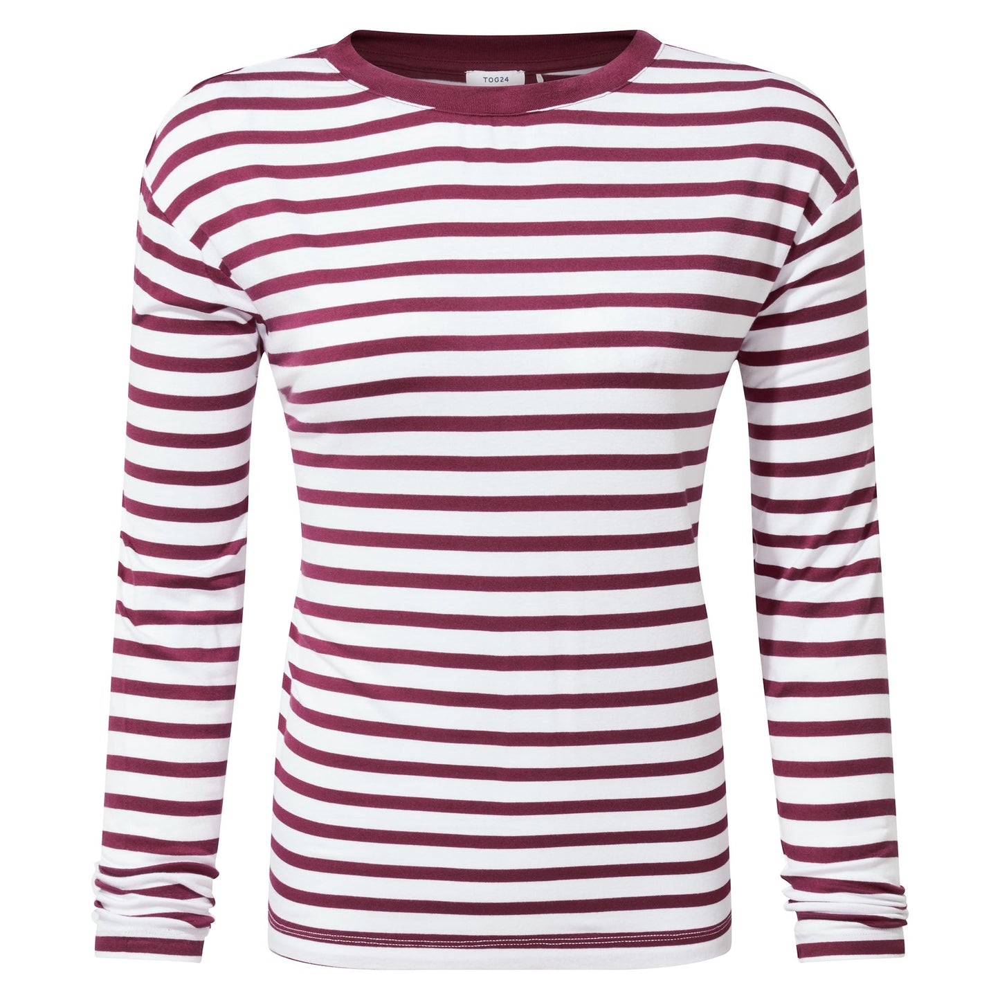 Kitty Womens Long Sleeve Striped T-Shirt - Washed Burgundy Stripe