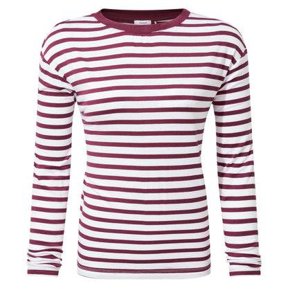 Kitty Womens Long Sleeve Striped T-Shirt - Washed Burgundy Stripe