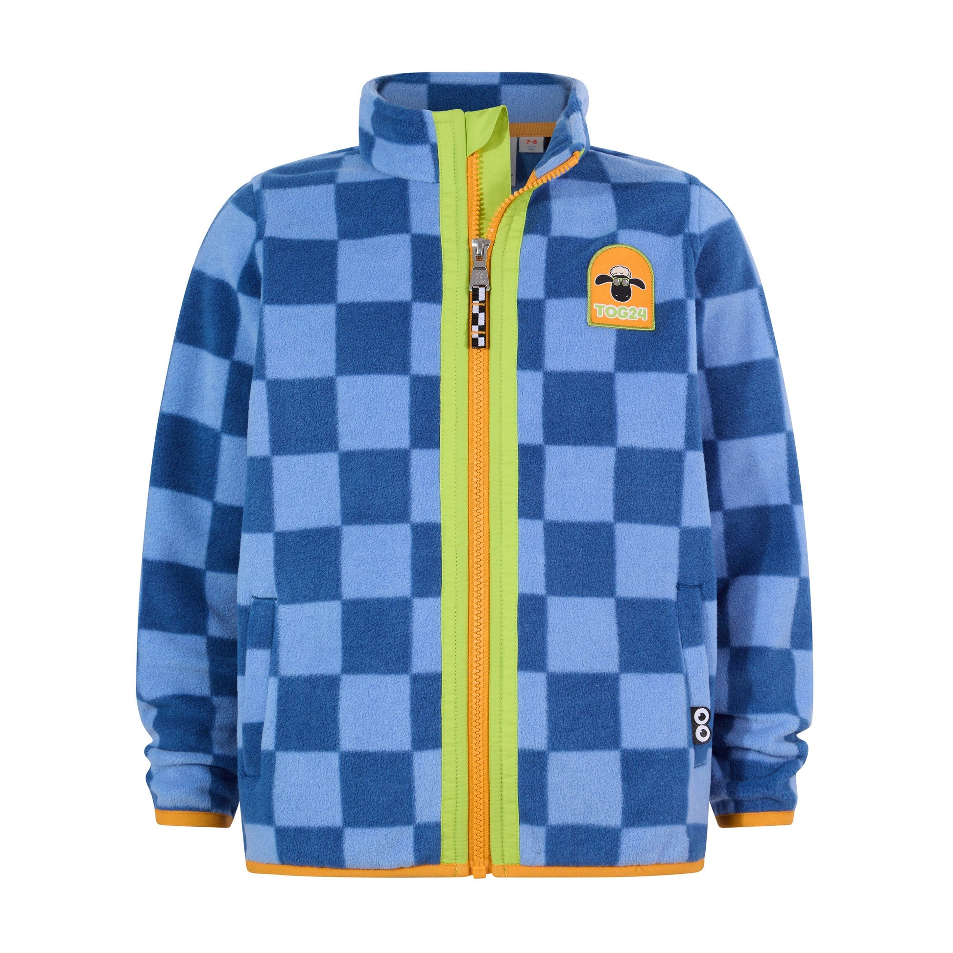 Lacaune Kids Shaun the Sheep Fleece Zip Jacket - Bluebell/Night Blue Checkerboard