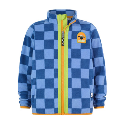 Lacaune Kids Shaun the Sheep Fleece Zip Jacket - Bluebell/Night Blue Checkerboard