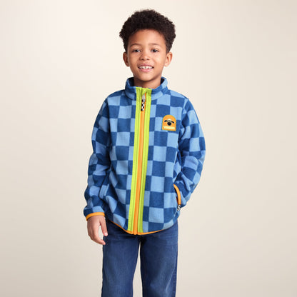 Lacaune Kids Shaun the Sheep Fleece Zip Jacket - Bluebell/Night Blue Checkerboard