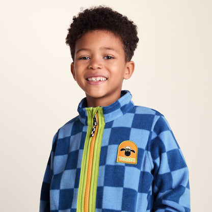 Lacaune Kids Shaun the Sheep Fleece Zip Jacket - Bluebell/Night Blue Checkerboard