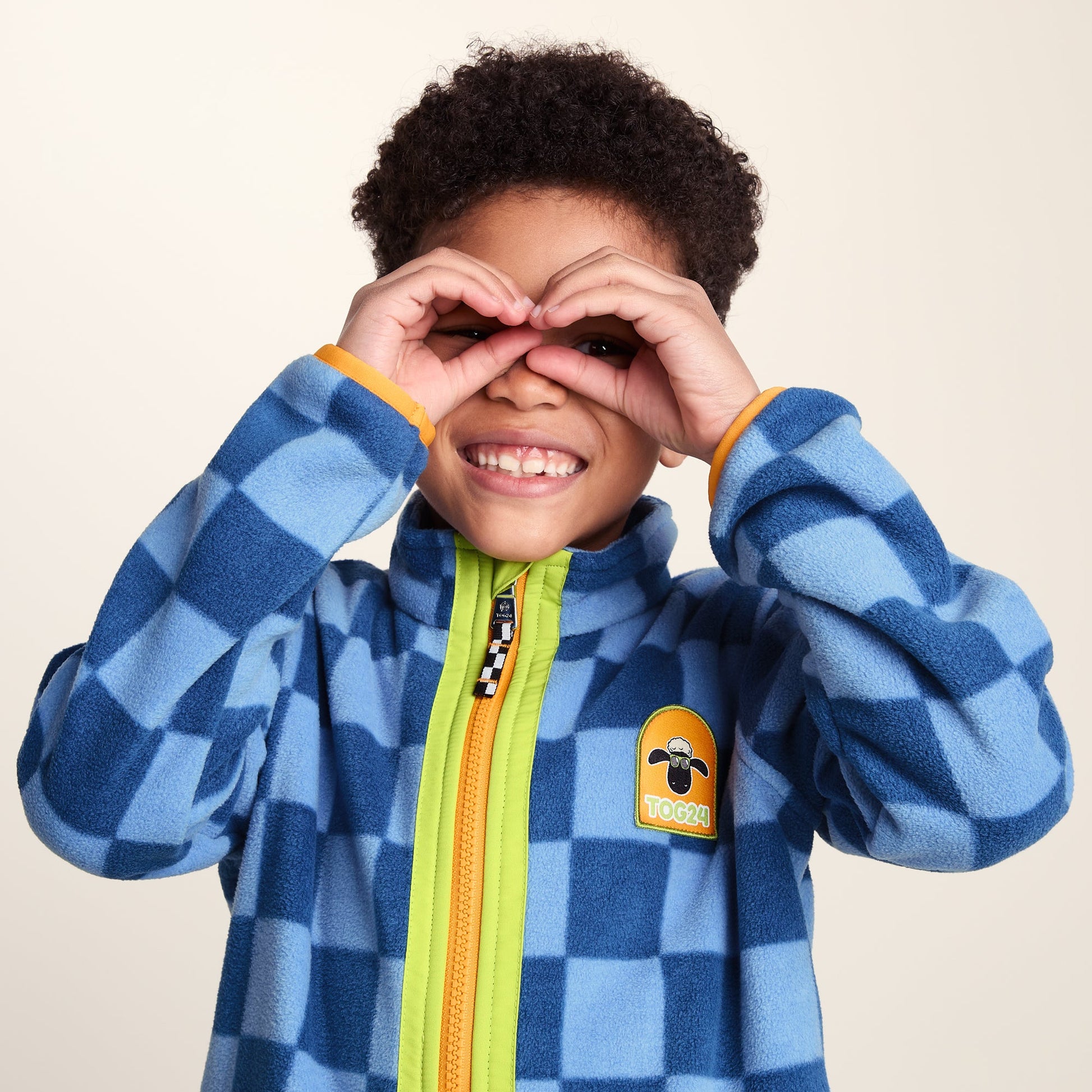 Lacaune Kids Shaun the Sheep Fleece Zip Jacket - Bluebell/Night Blue Checkerboard