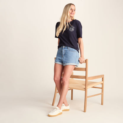 Lakeside Womens 100% Cotton Supersoft Relaxed Fit T-Shirt - Dark Indigo