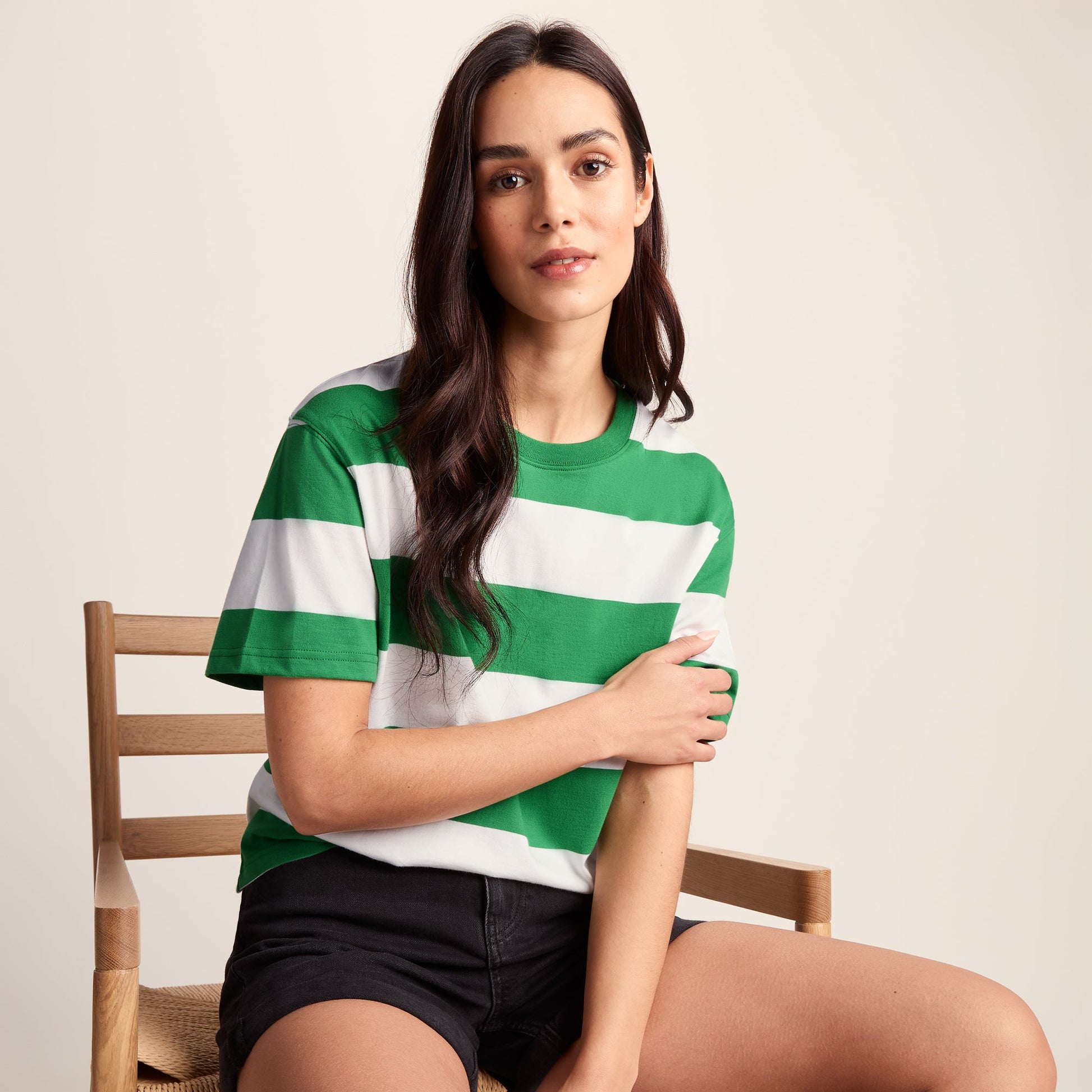 Lani Womens 100% Cotton Supersoft Boxy Fit T-Shirt - Sage Stripe