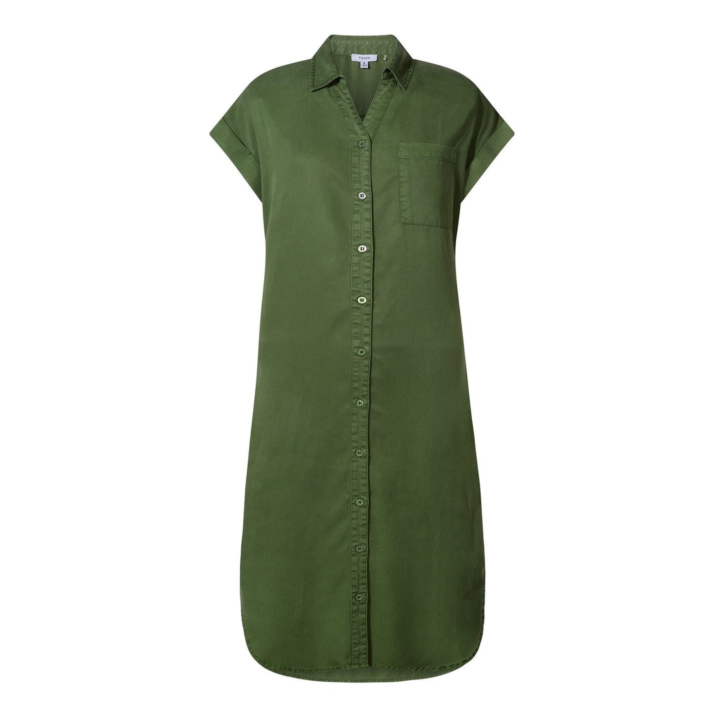 Lenira Womens Relaxed Fit Luxurious Tencel Lyocell Shirt Dress - Dark Matcha