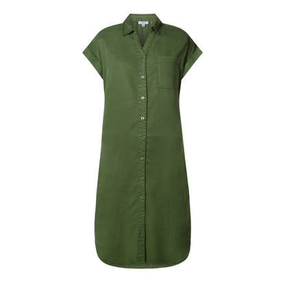 Lenira Womens Relaxed Fit Luxurious Tencel Lyocell Shirt Dress - Dark Matcha