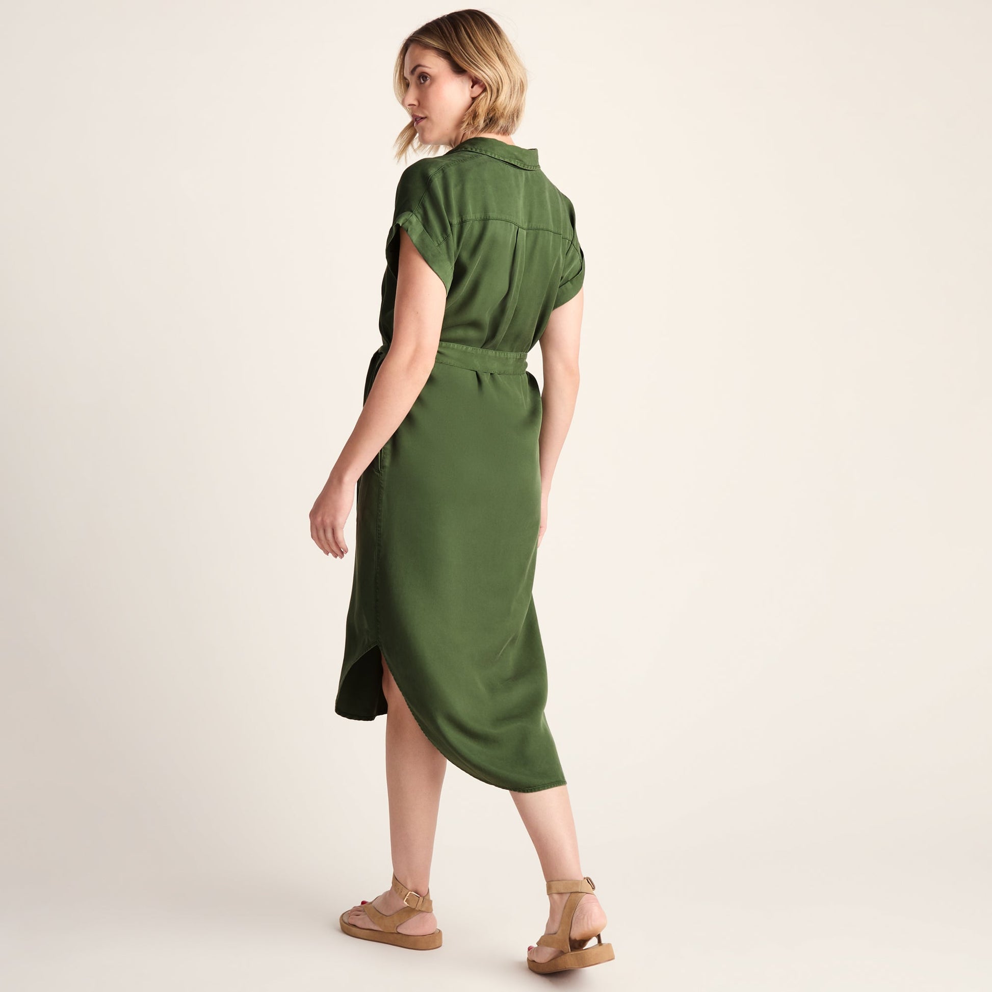 Lenira Womens Relaxed Fit Luxurious Tencel Lyocell Shirt Dress - Dark Matcha