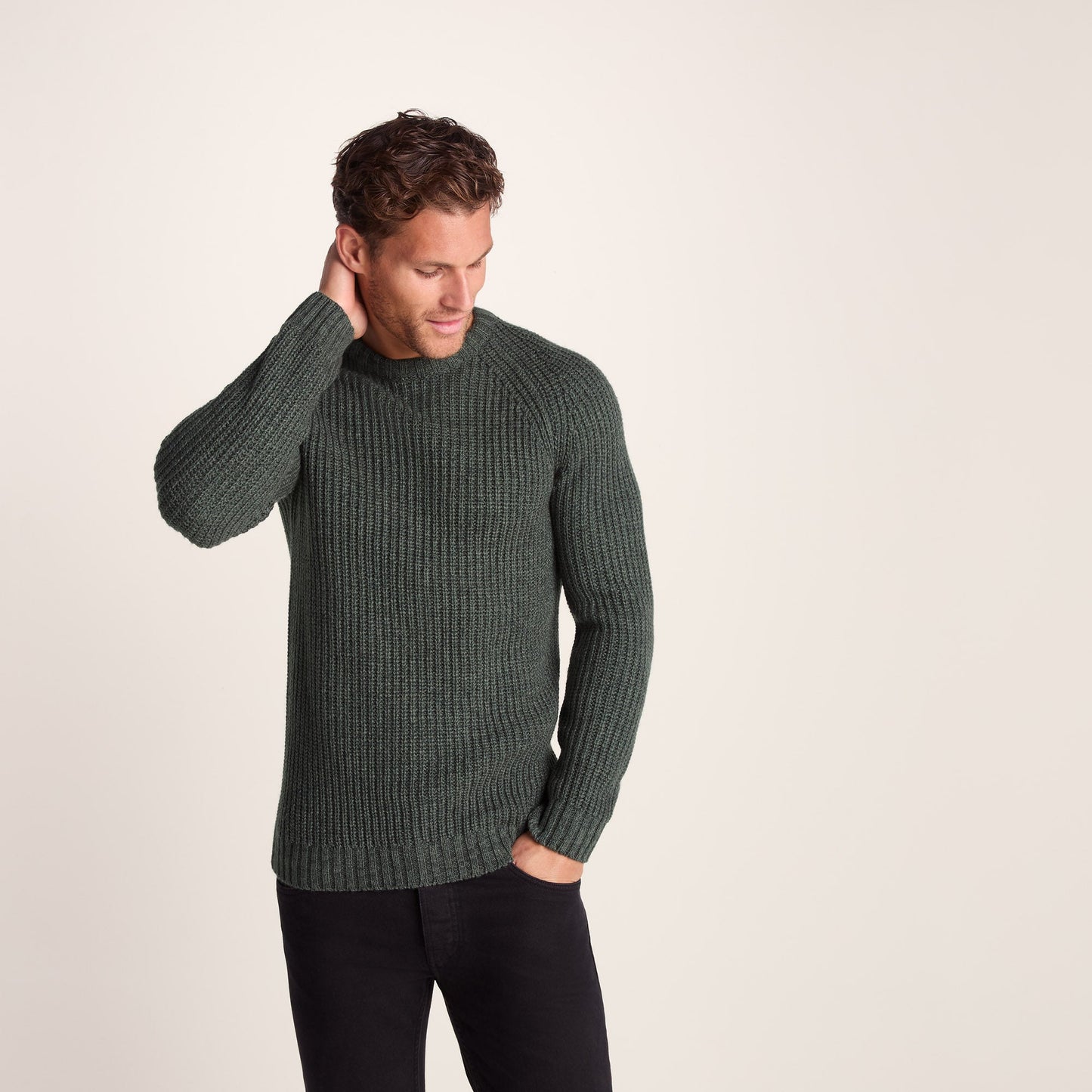 Logan Mens Chunky Knitted Jumper - Light Forest