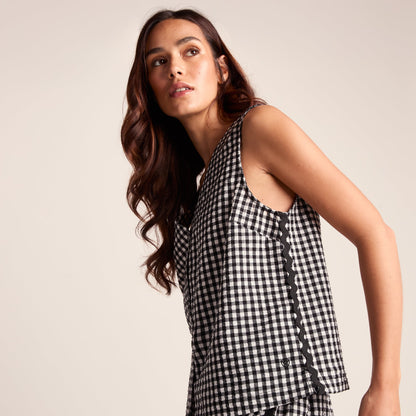 Lila Womens Short Sleeve Gingham Check Shirt - Black Check