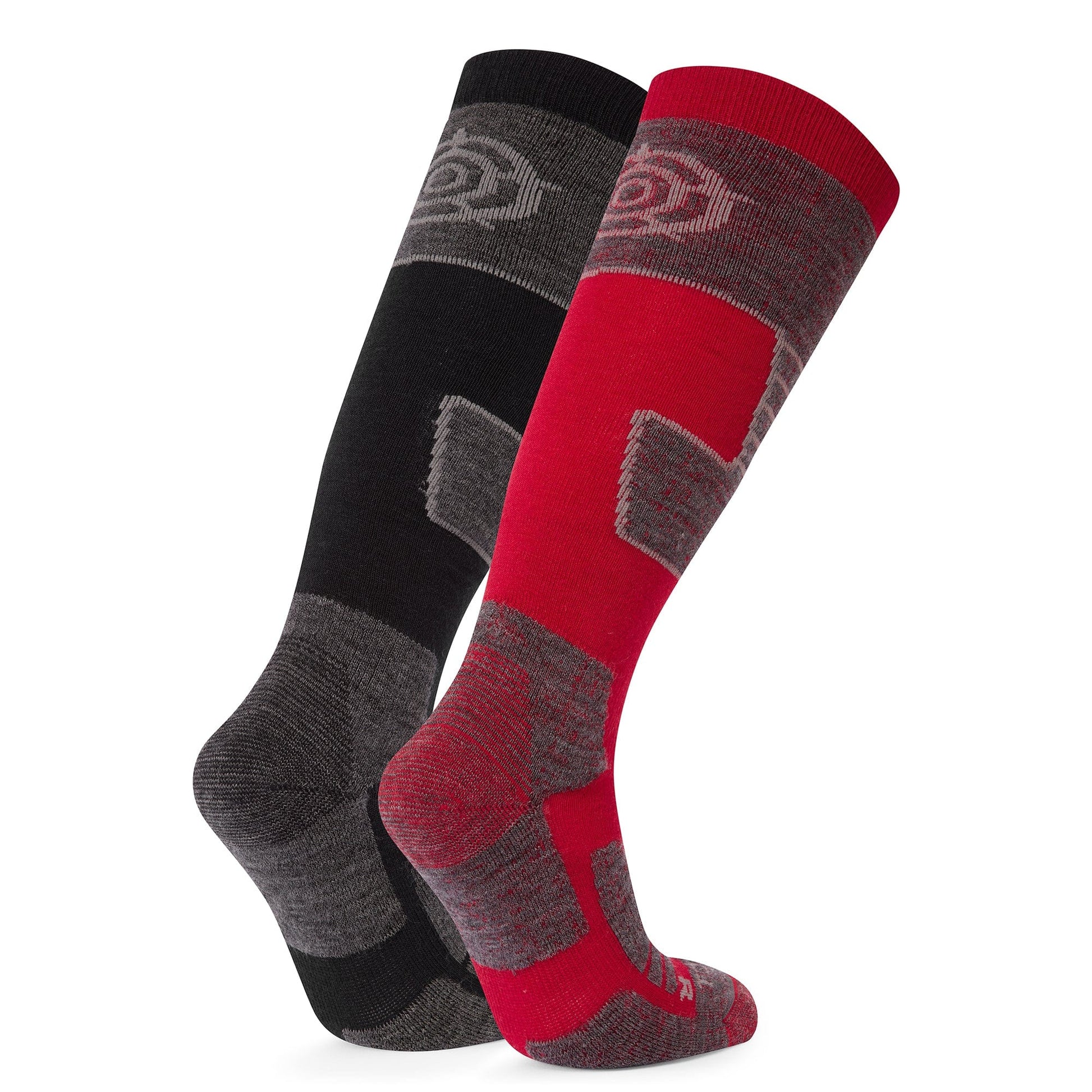 Linz 2 Pack Mens Ski Socks - Black/Chilli Red