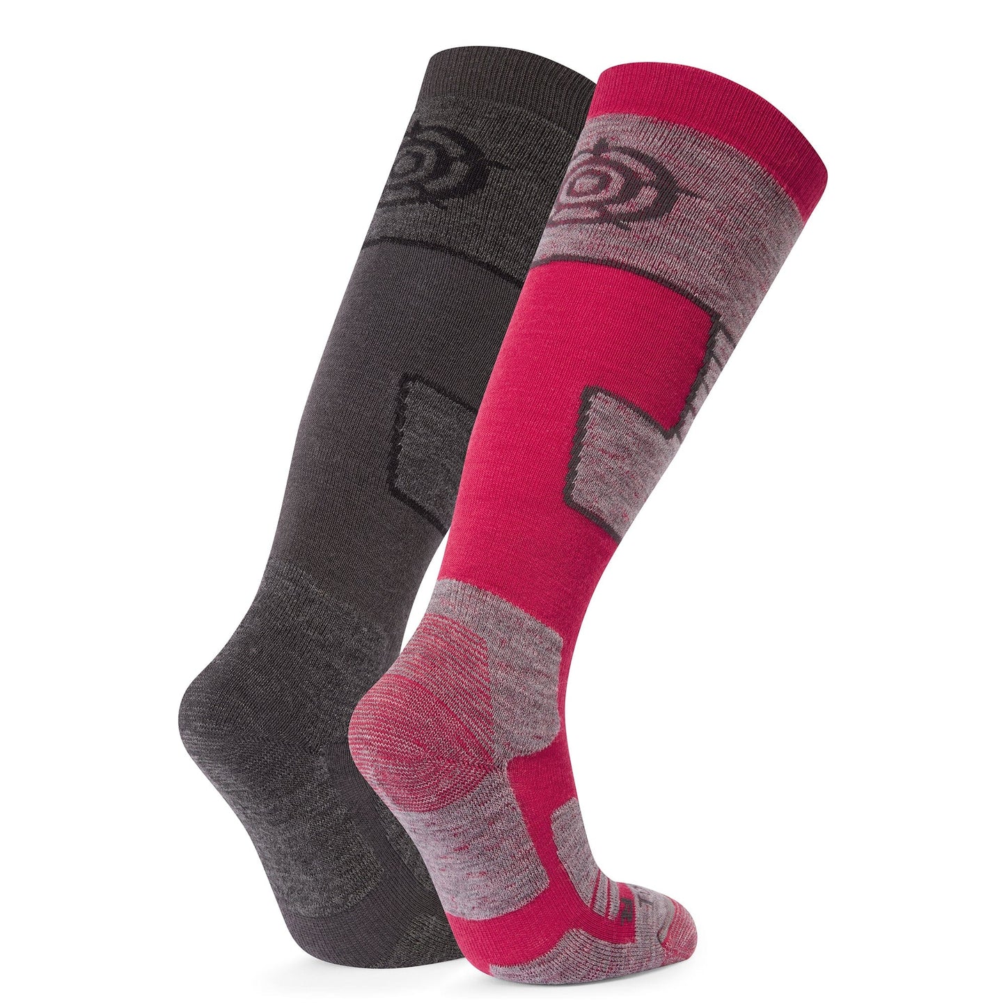 Linz 2 Pack Womens Ski Socks - Dark Grey Marl/Dark Pink