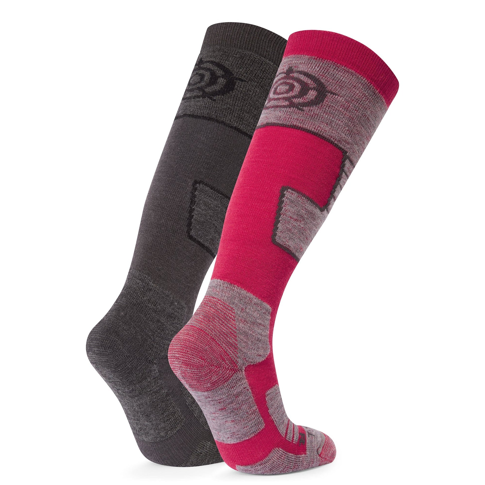 Linz 2 Pack Womens Ski Socks - Dark Grey Marl/Dark Pink