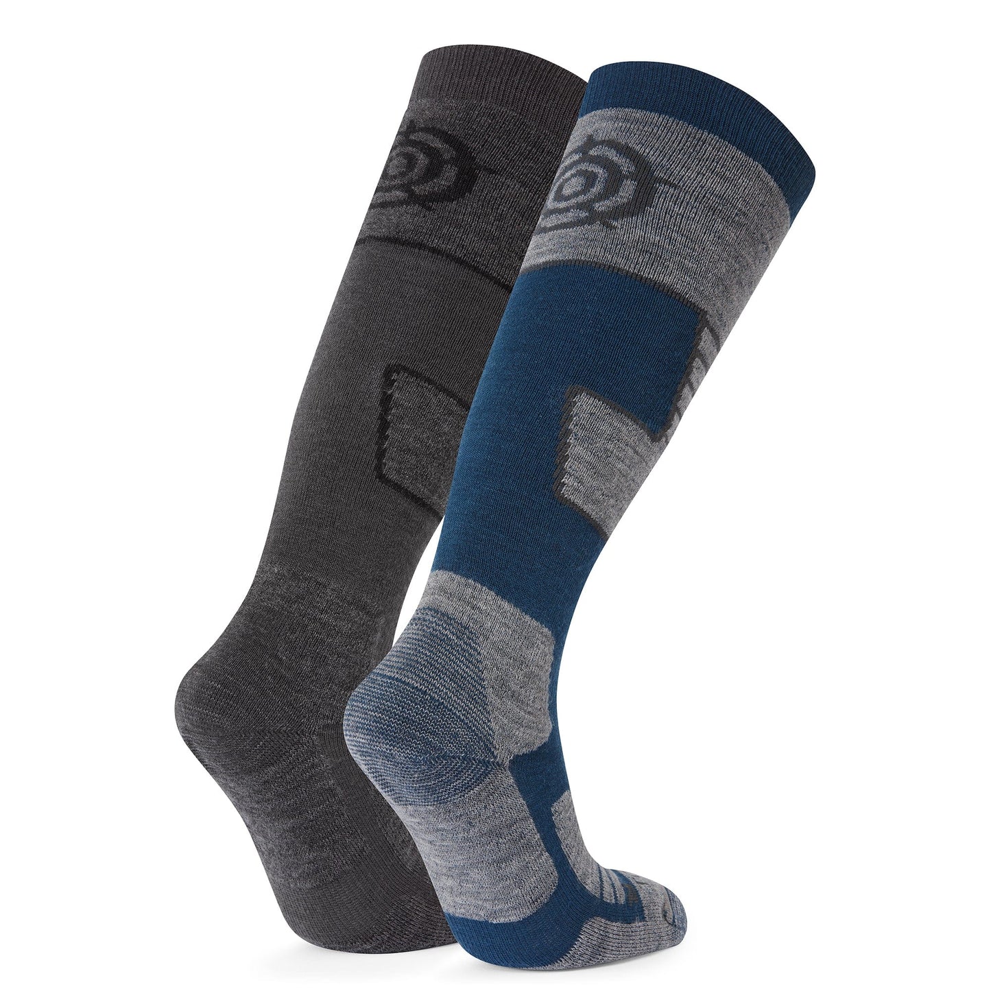 Linz 2 Pack Womens Ski Socks - Dark Grey Marl/Jewel Blue