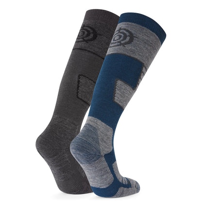 Linz 2 Pack Womens Ski Socks - Dark Grey Marl/Jewel Blue
