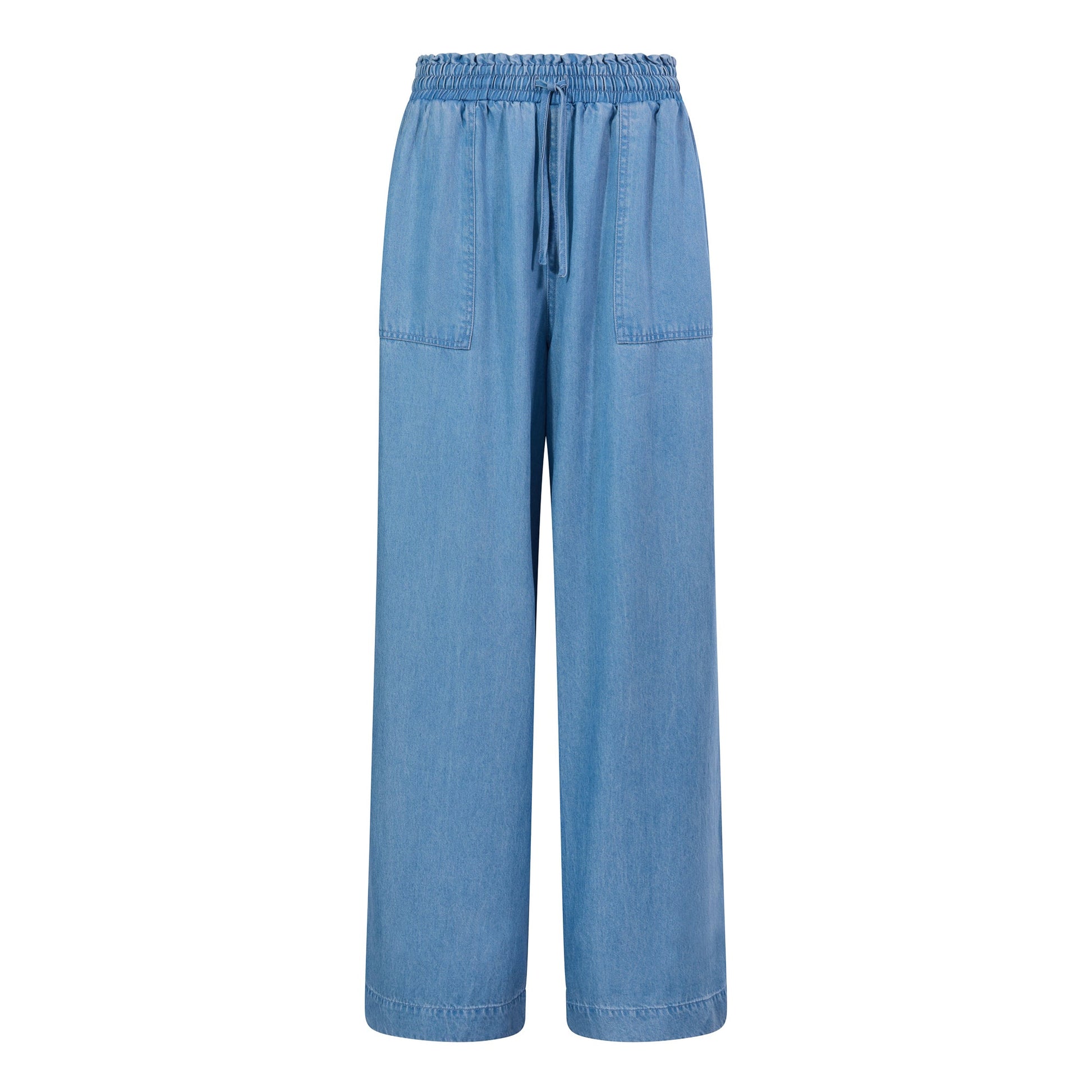 Lucy Womens Wide Leg Denim Look Trousers - Faded Indigo