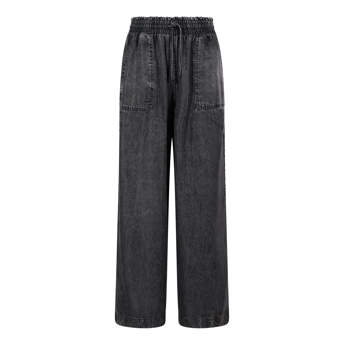 Lucy Womens Wide Leg Denim Look Trousers - Washed Black