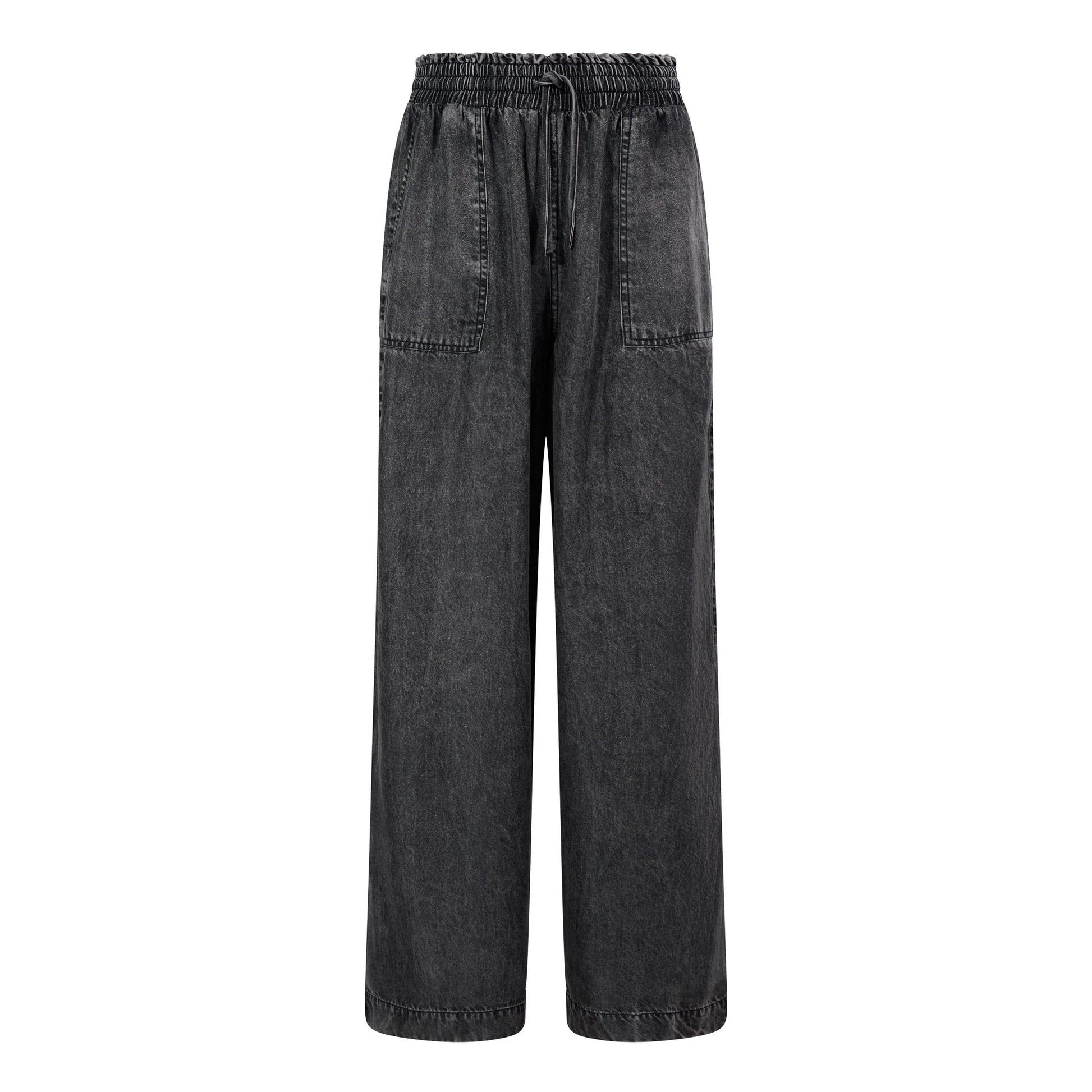Lucy Womens Wide Leg Denim Look Trousers - Washed Black