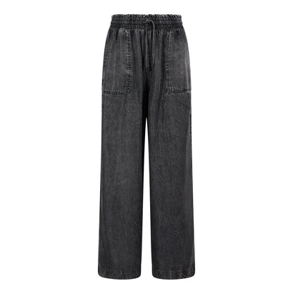 Lucy Womens Wide Leg Denim Look Trousers - Washed Black
