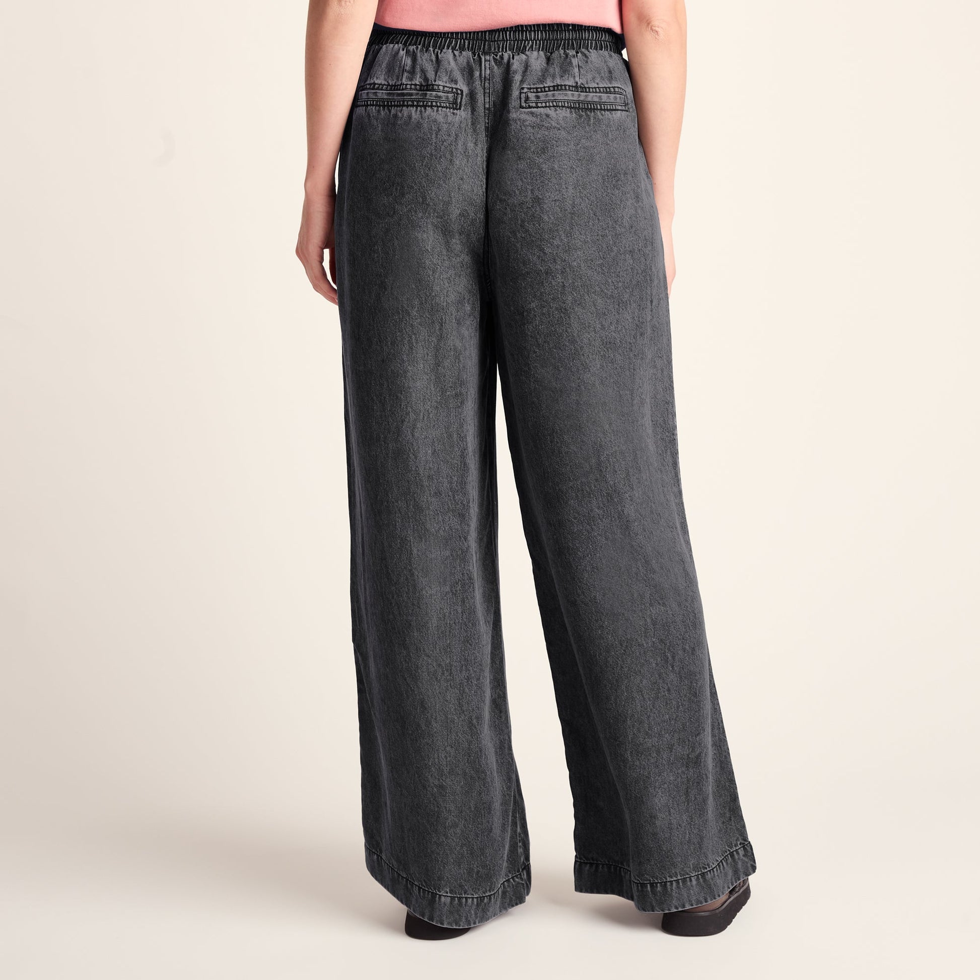 Lucy Womens Wide Leg Denim Look Trousers - Washed Black