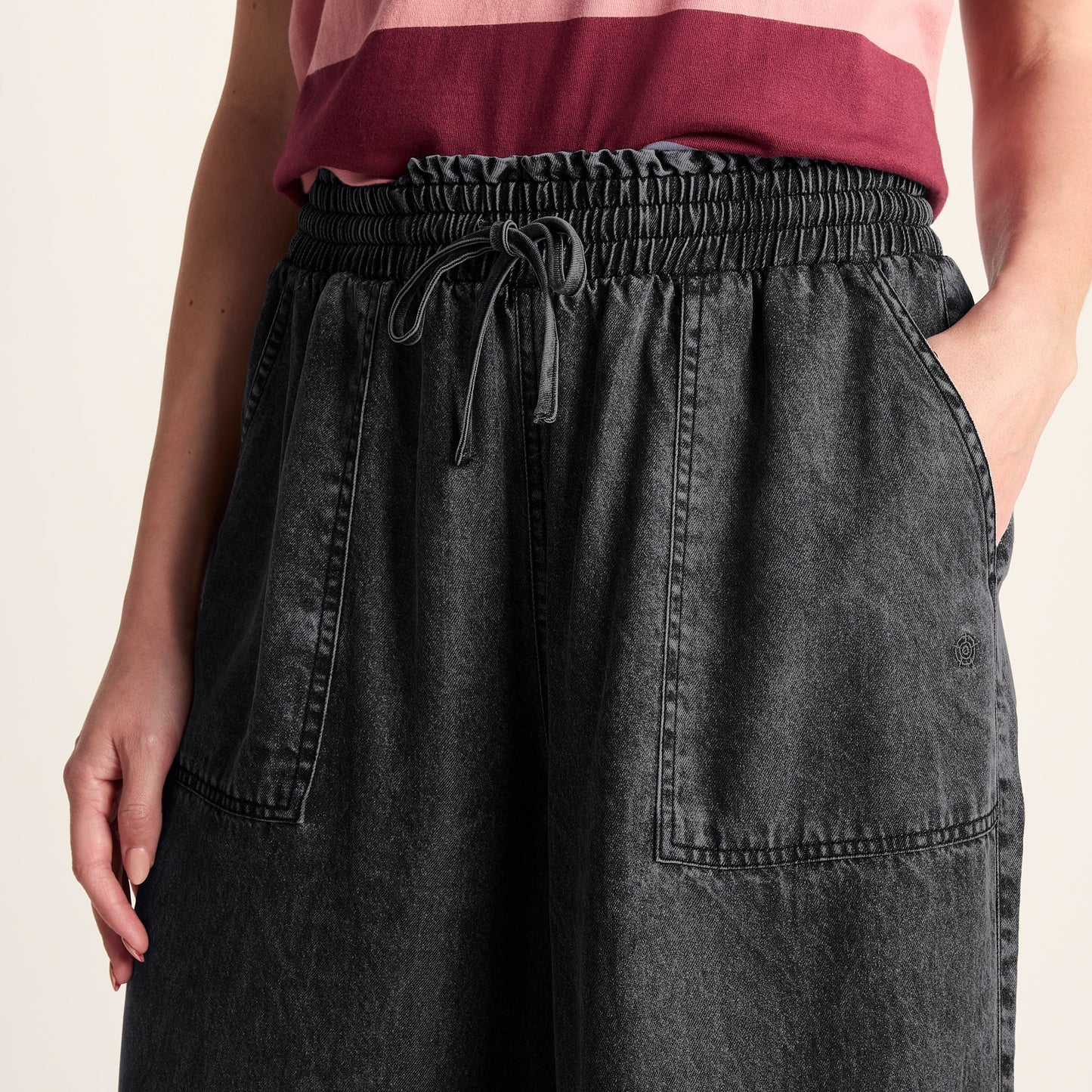 Lucy Womens Wide Leg Denim Look Trousers - Washed Black