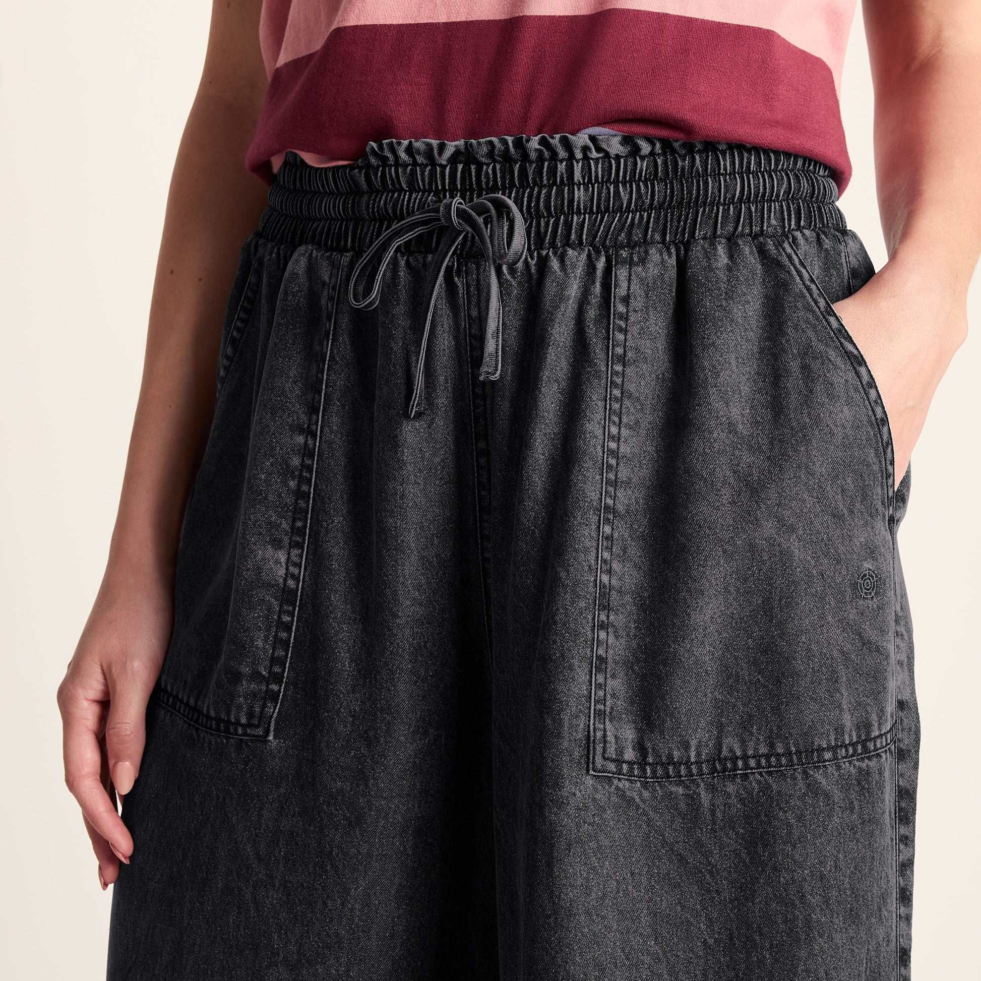 Lucy Womens Wide Leg Denim Look Trousers - Washed Black