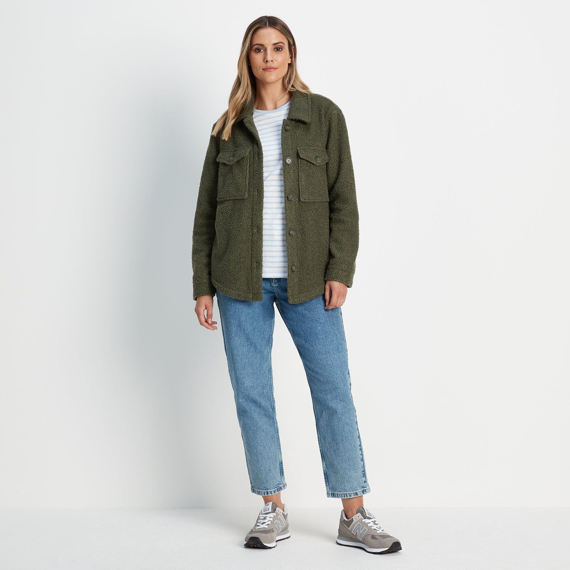 Maxine Womens Supersoft Sherpa Fleece Shacket - Khaki