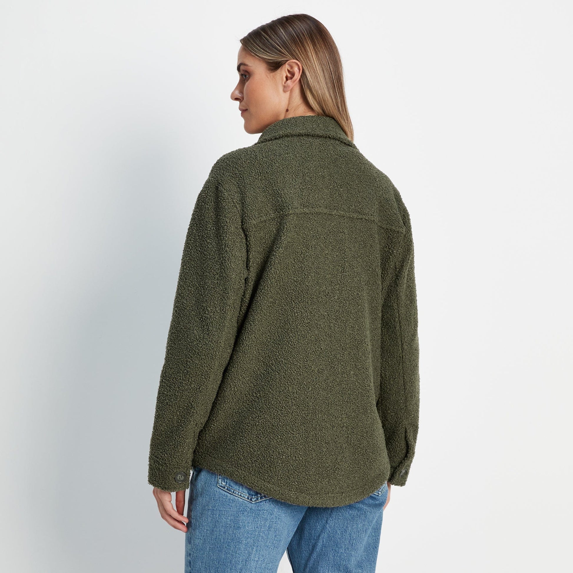 Maxine Womens Supersoft Sherpa Fleece Shacket - Khaki