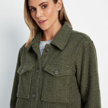 Maxine Womens Supersoft Sherpa Fleece Shacket - Khaki