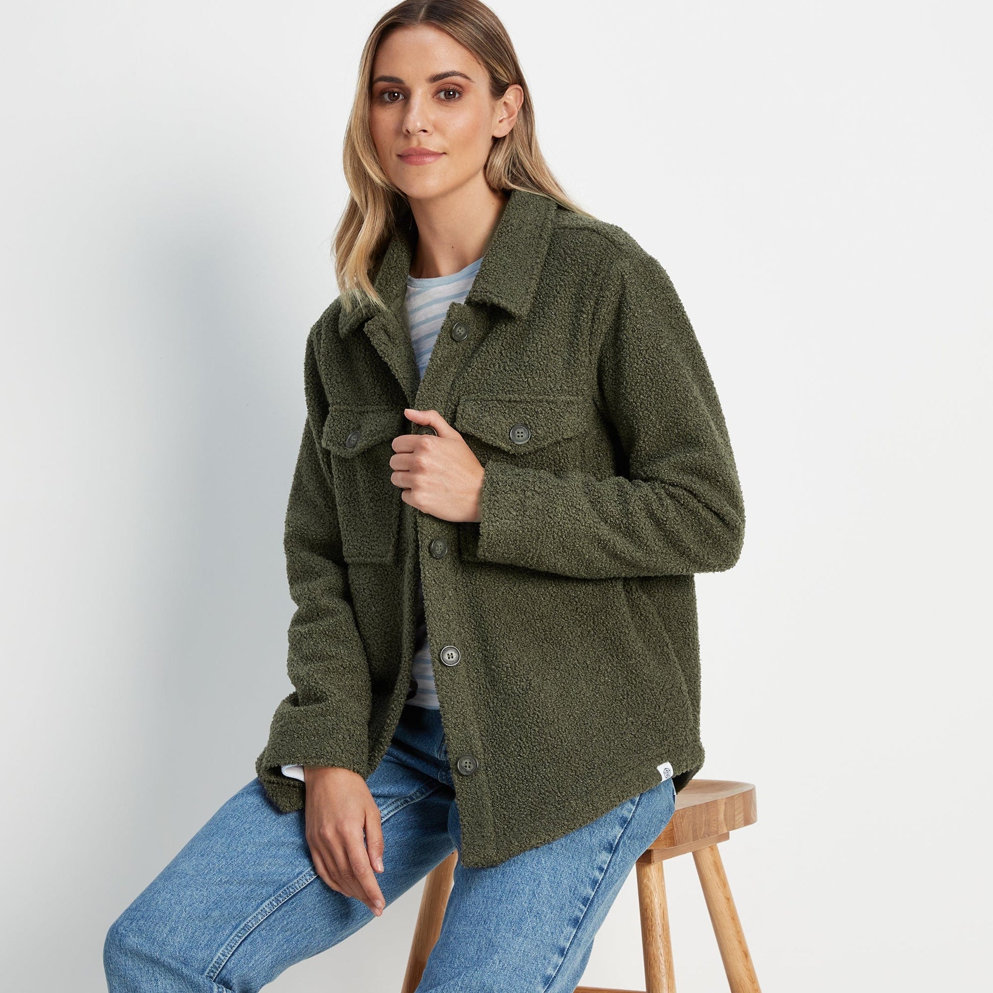 Maxine Womens Supersoft Sherpa Fleece Shacket - Khaki