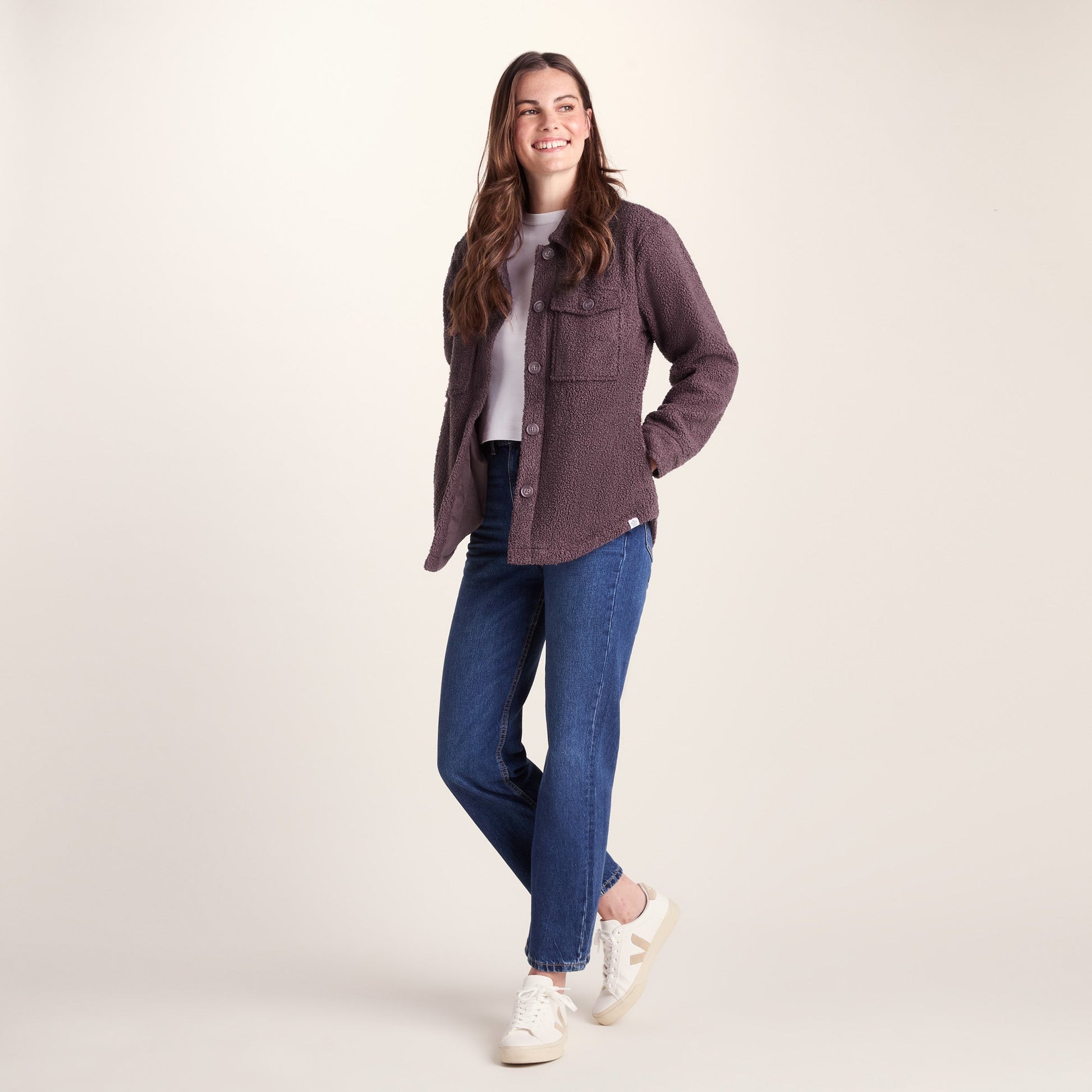 Maxine Womens Supersoft Sherpa Fleece Shacket - Dark Mauve