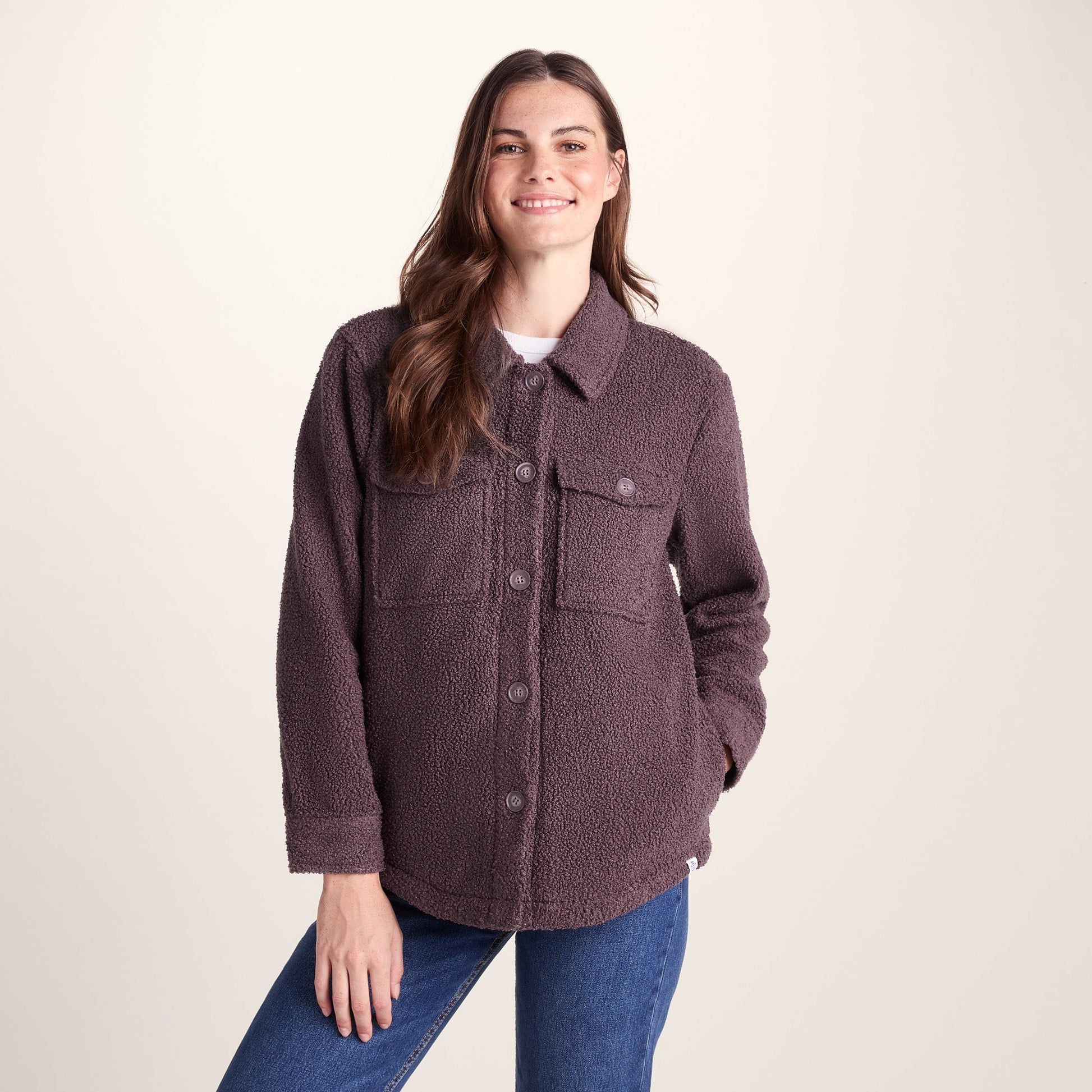 Maxine Womens Supersoft Sherpa Fleece Shacket - Dark Mauve