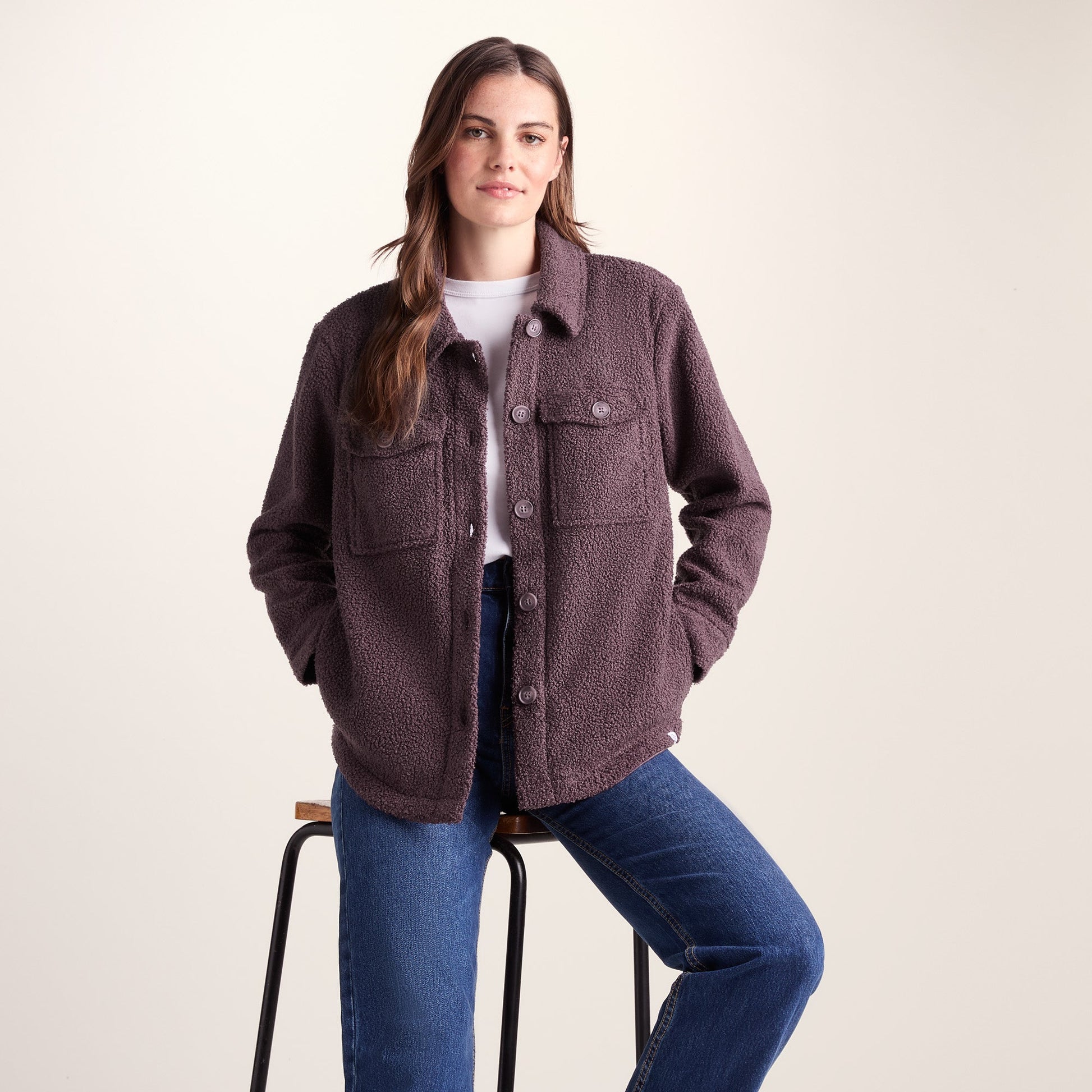 Maxine Womens Supersoft Sherpa Fleece Shacket - Dark Mauve