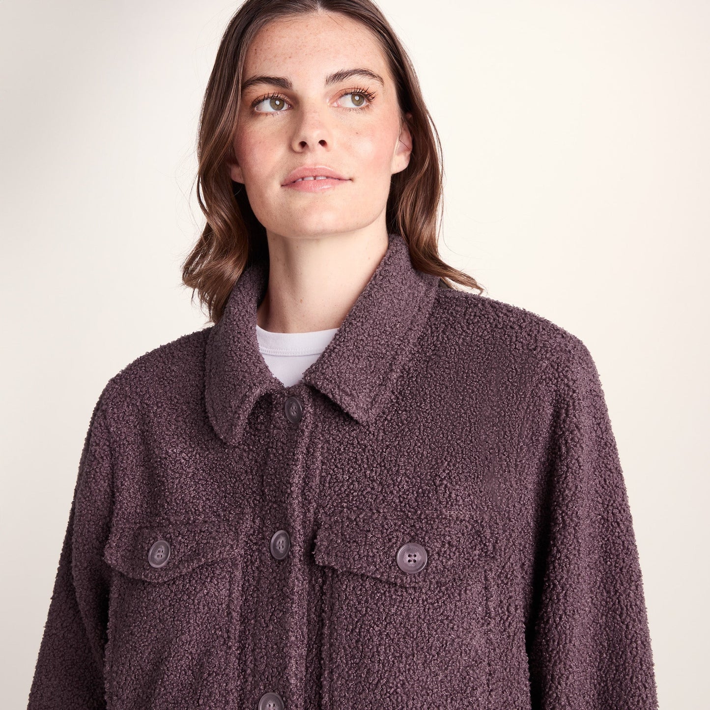 Maxine Womens Supersoft Sherpa Fleece Shacket - Dark Mauve