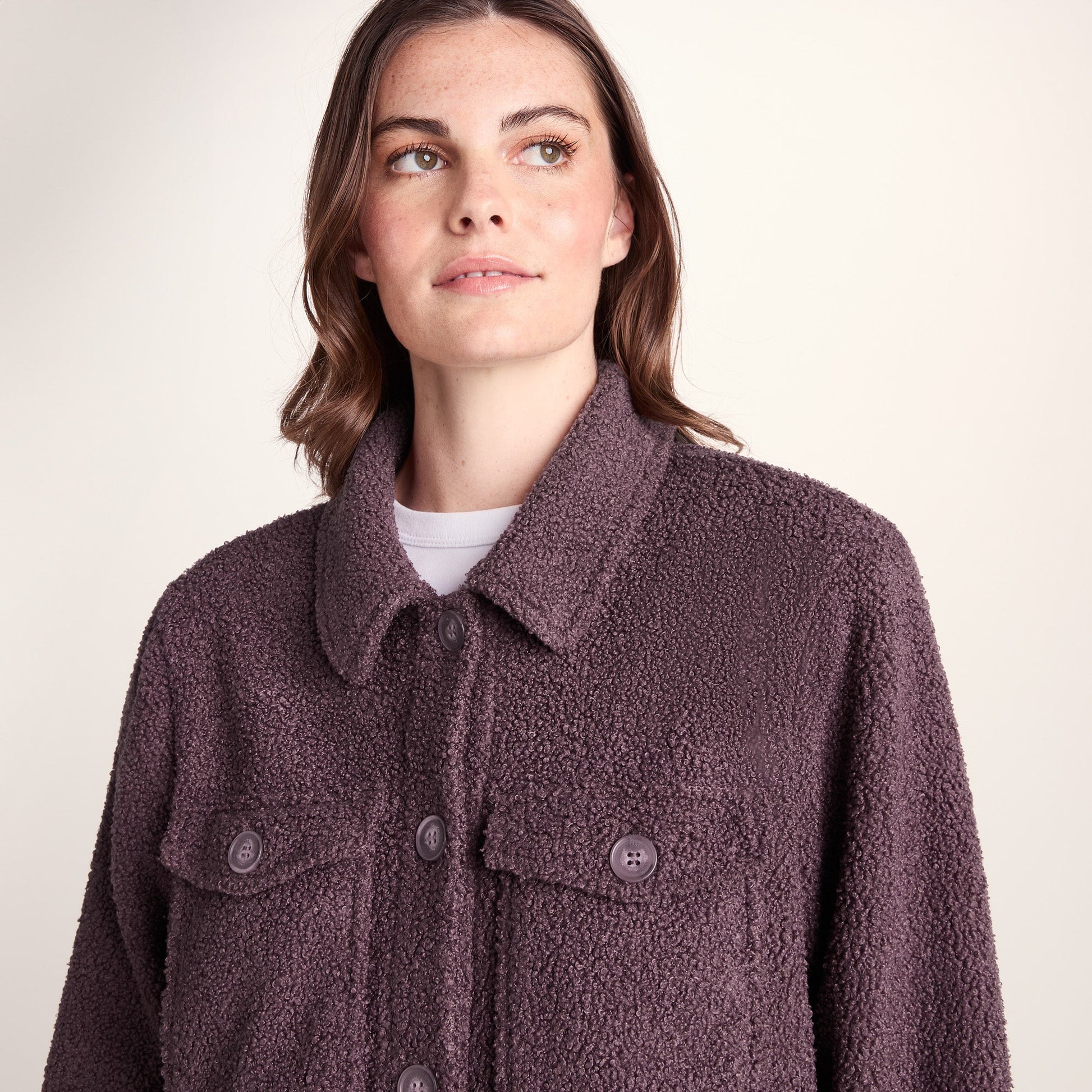 Maxine Womens Supersoft Sherpa Fleece Shacket - Dark Mauve