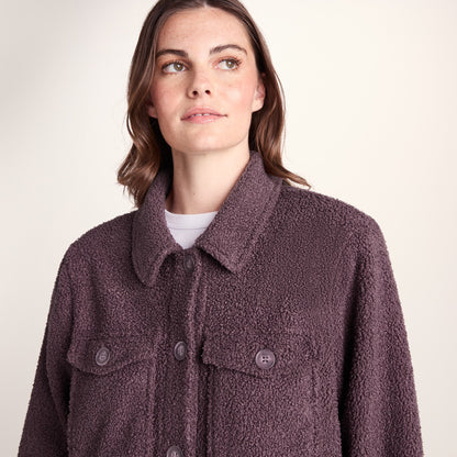 Maxine Womens Supersoft Sherpa Fleece Shacket - Dark Mauve