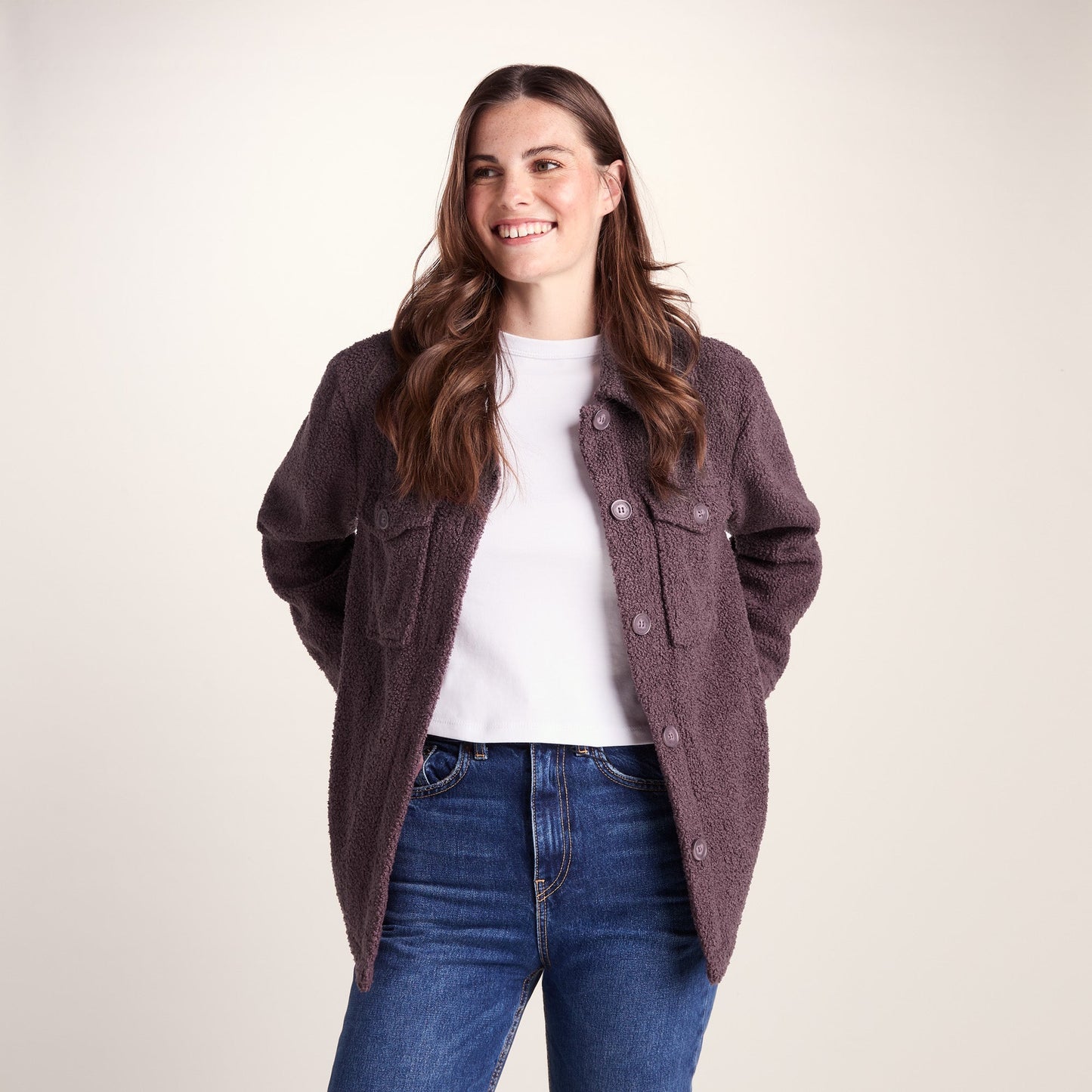 Maxine Womens Supersoft Sherpa Fleece Shacket - Dark Mauve