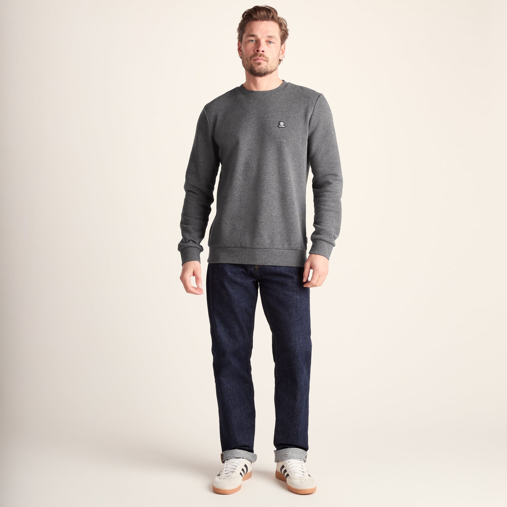 Mellor Mens Supersoft Cotton Rich Sweat - Dark Grey Marl
