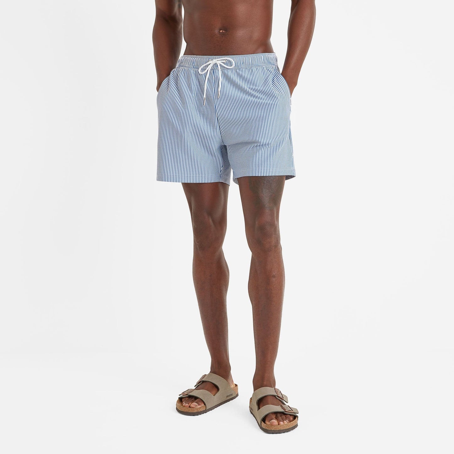 Micah Mens Swimming Shorts - Pastel Blue Stripe