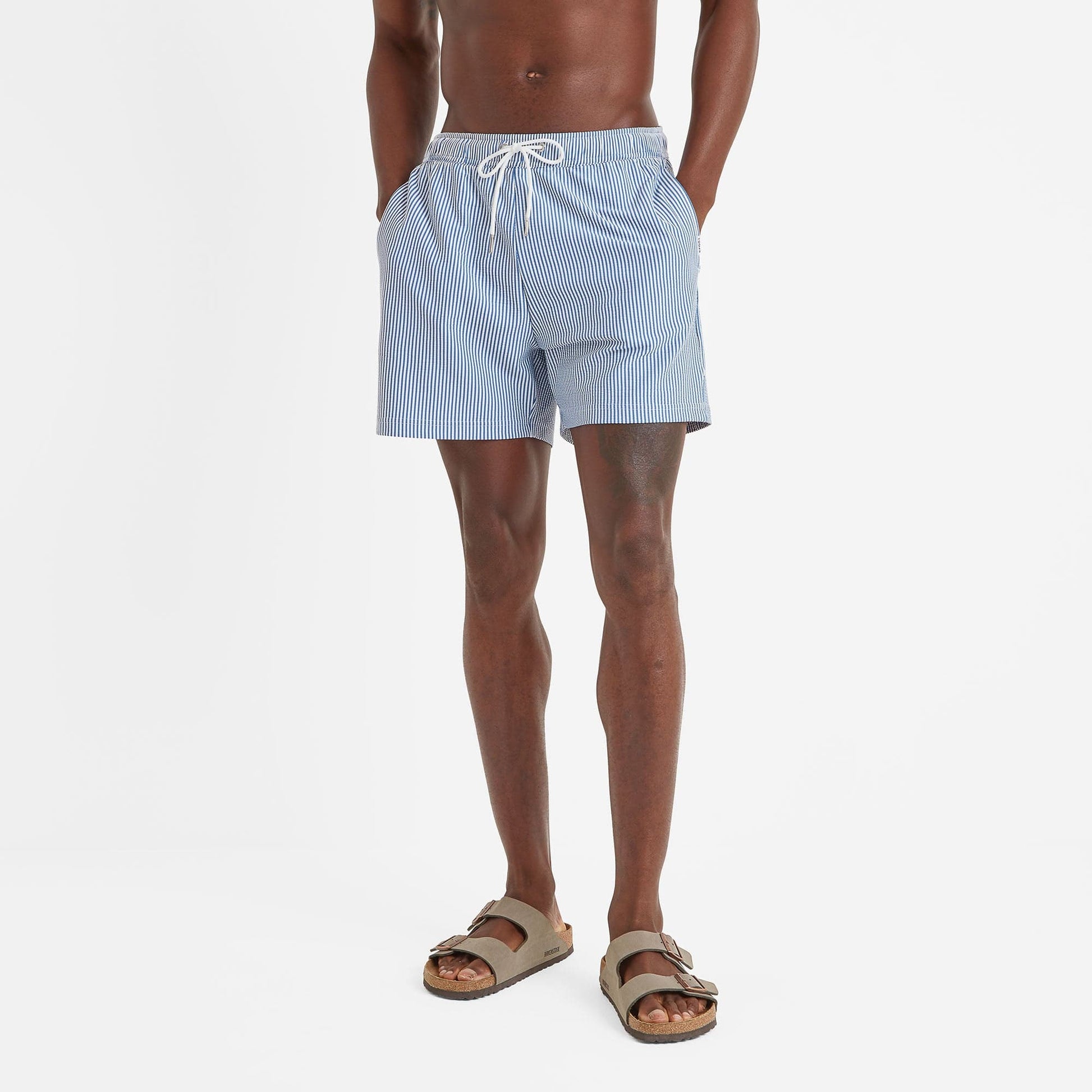Micah Mens Swimming Shorts - Pastel Blue Stripe