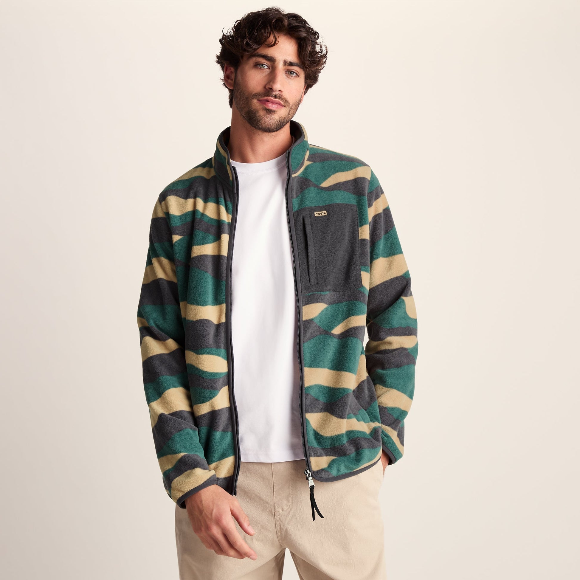 Miles Mens Relaxed Fit Microfleece Jacket - Sand Landscape Print
