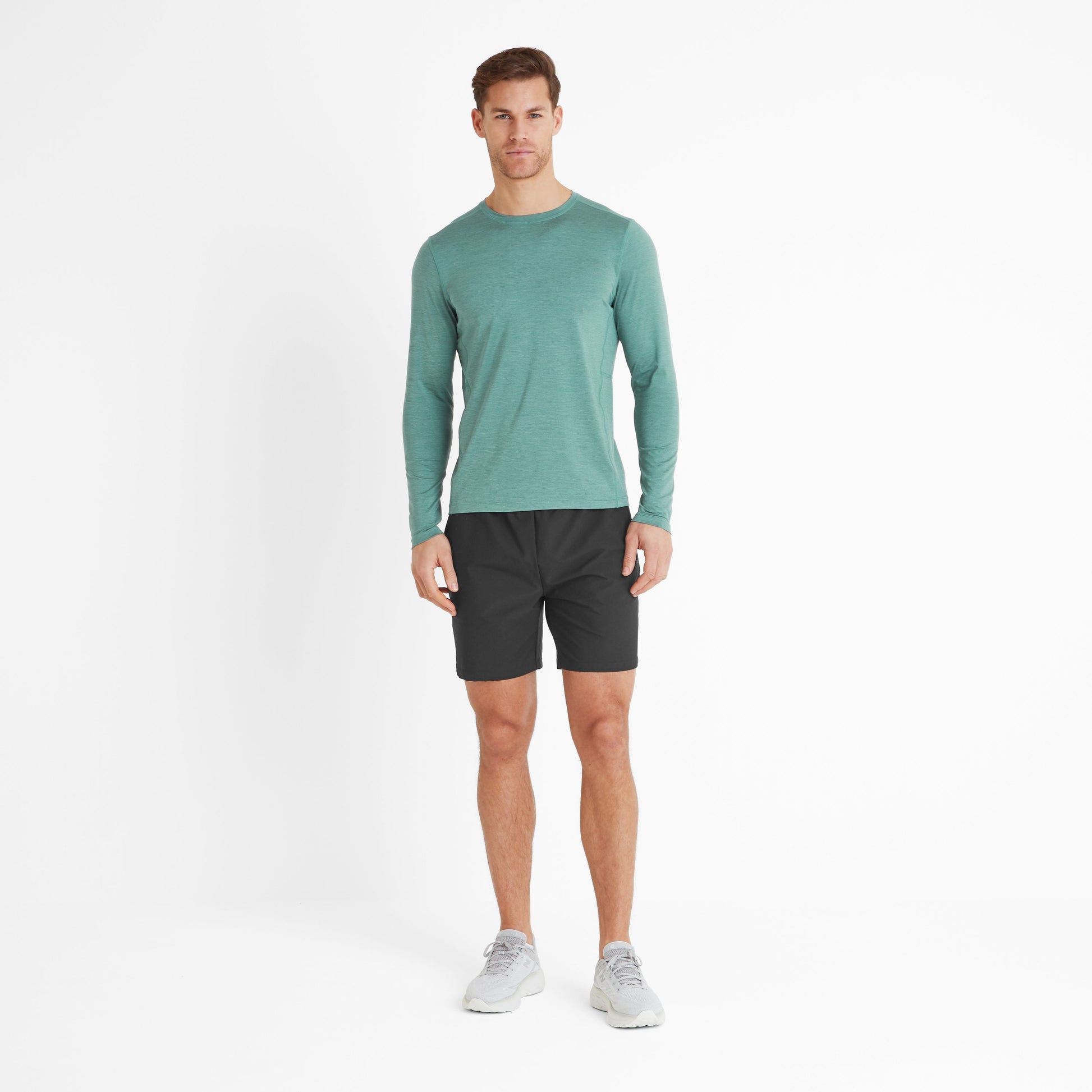Mittel Mens Long Sleeve Performance Top - Seafoam Green Marl